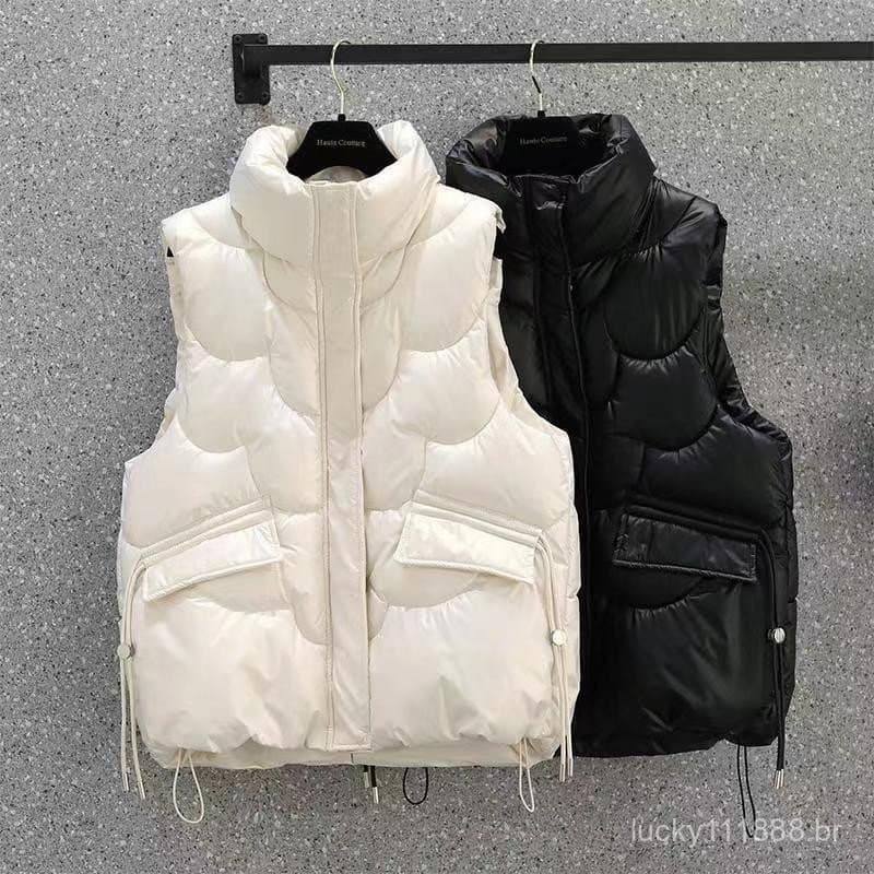 Cotton Vest with Feathers 2024 Autumn Winter New Korean Women's Short Loose Thick Versatile No-Wash Vest Bri J0SB