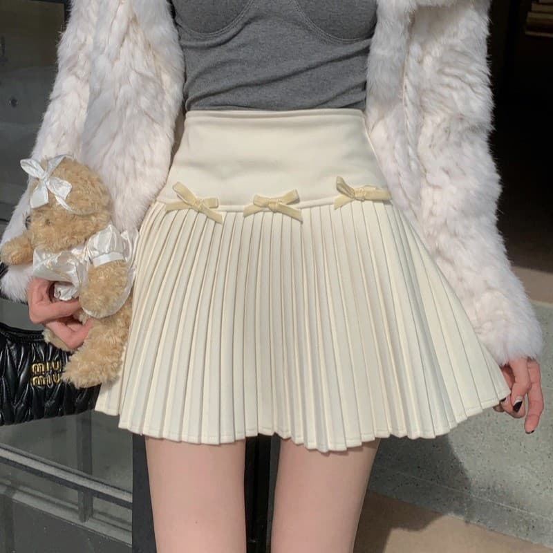 Tamanho grande versão coreana chique doce saia de cintura alta Bowknot saia plissada outono inverno novo estilo mais mag