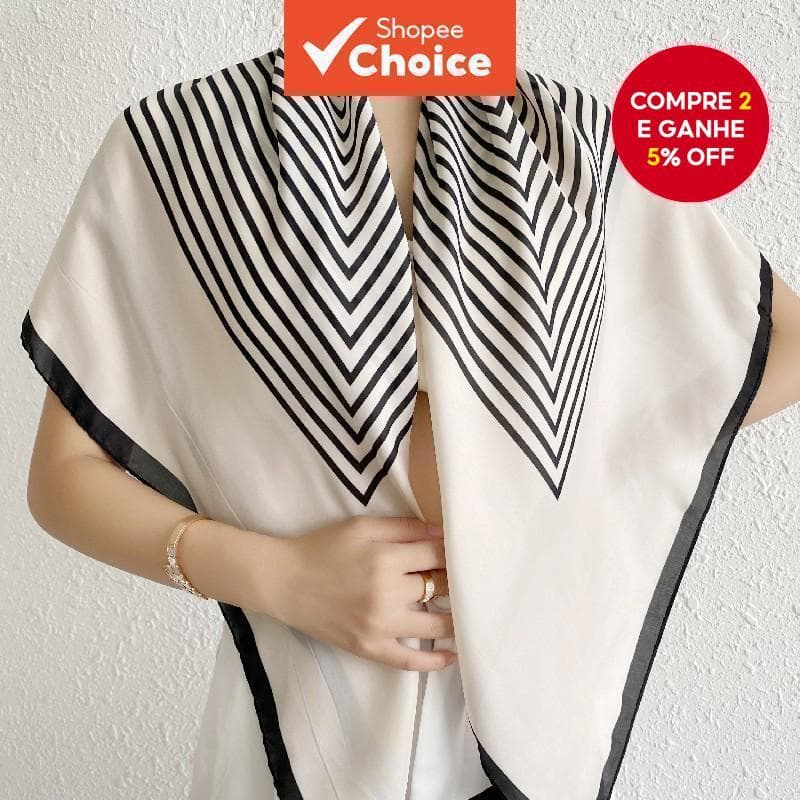 Lenço Quadrado De Cetim Listrado Simples Estilo Coreano Feminino 90 Cm Faixa De Cabeça Envoltório De Pescoço