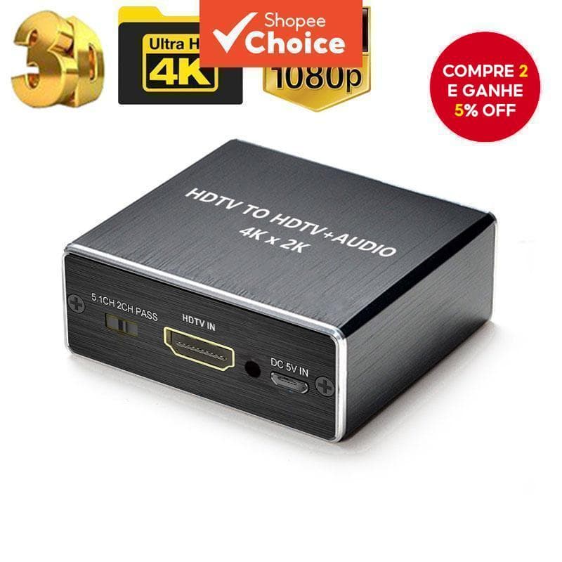 Conversor Estéreo Extrator HDMI Áudio Óptico Toslink Spdif Adaptador Divisor De 3.5 Mm
