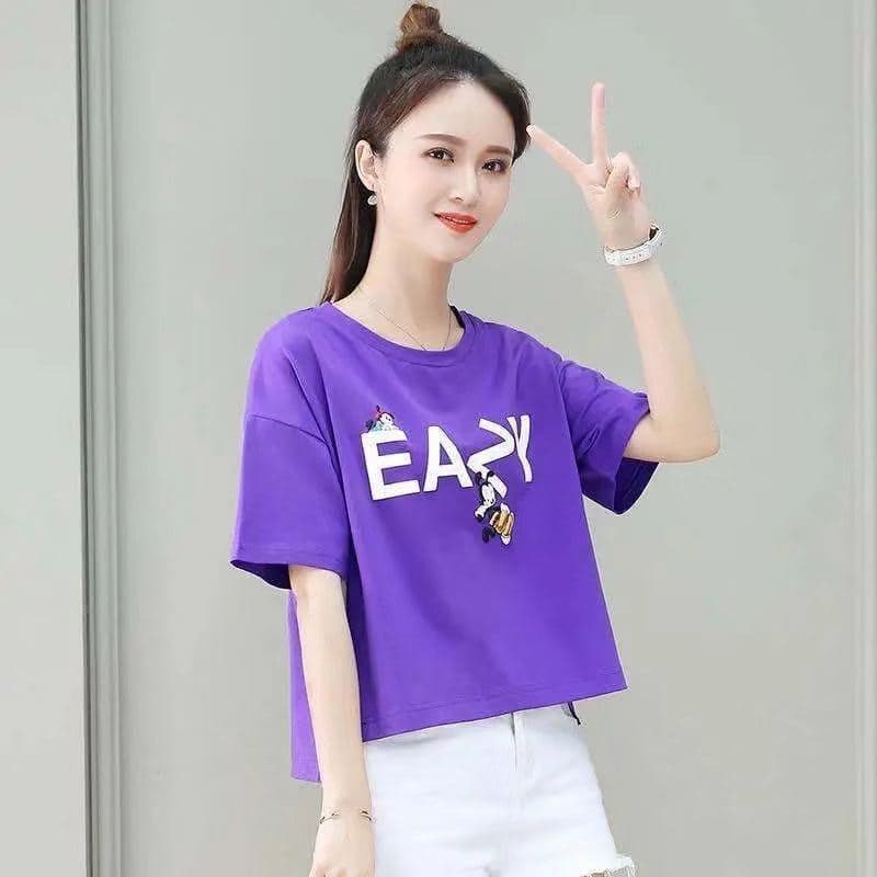 Contendo algodão curto camiseta feminina de manga curta versão coreana solta novo estilo curto senhoras cintura alta top