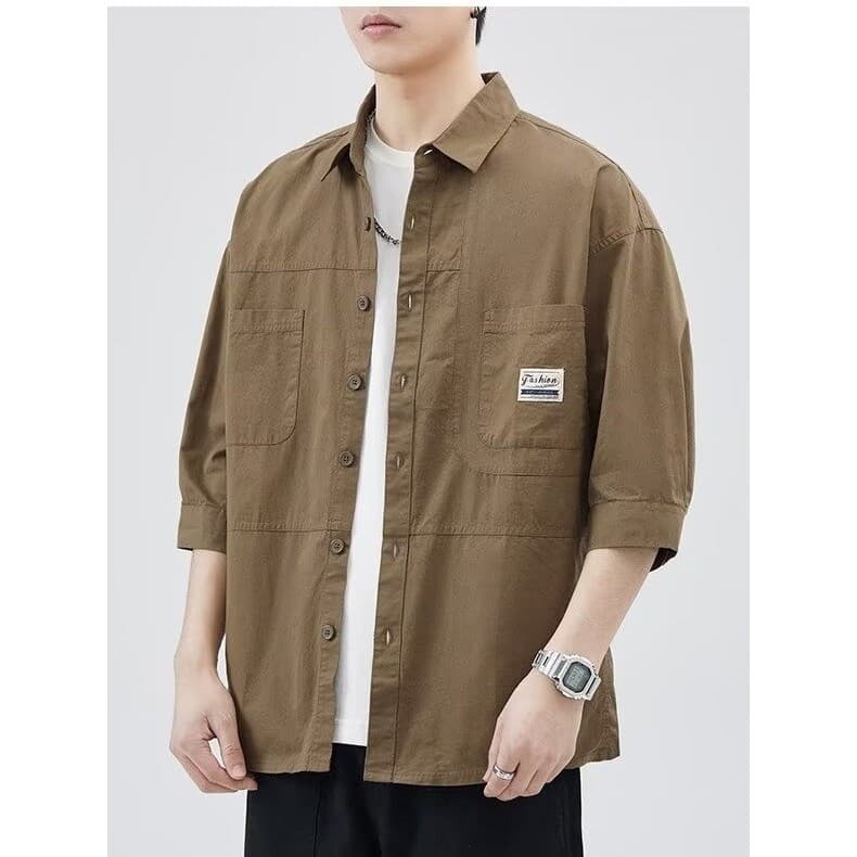 Americano novo estilo camisa masculina bolso ferramentas de manga comprida Cardigan lavado angustiado resistente ao desg