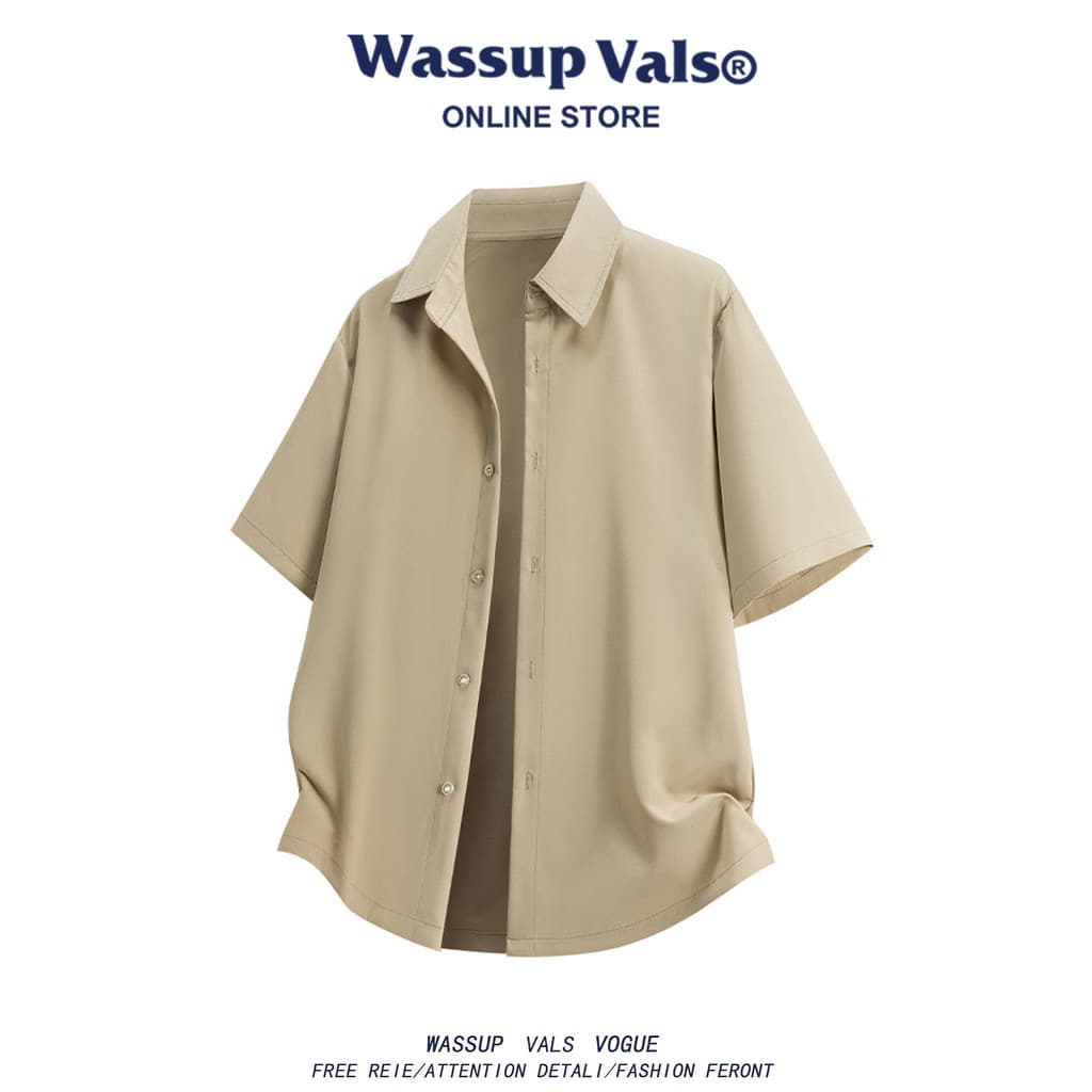 WASSUP VALS American Ice Silk Camisa de manga curta masculina verão fina solta respirável solta jaqueta Casual