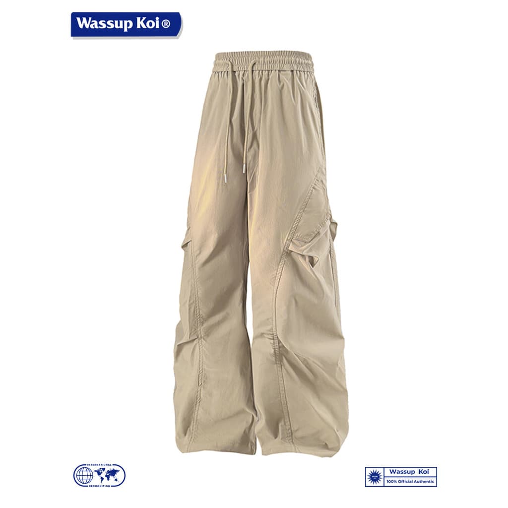 WASSUP KOI Joint American High Street Macacão Plissado Masculino Solto Reto Caminhadas Ao Ar Livre Paraquedista Calças C