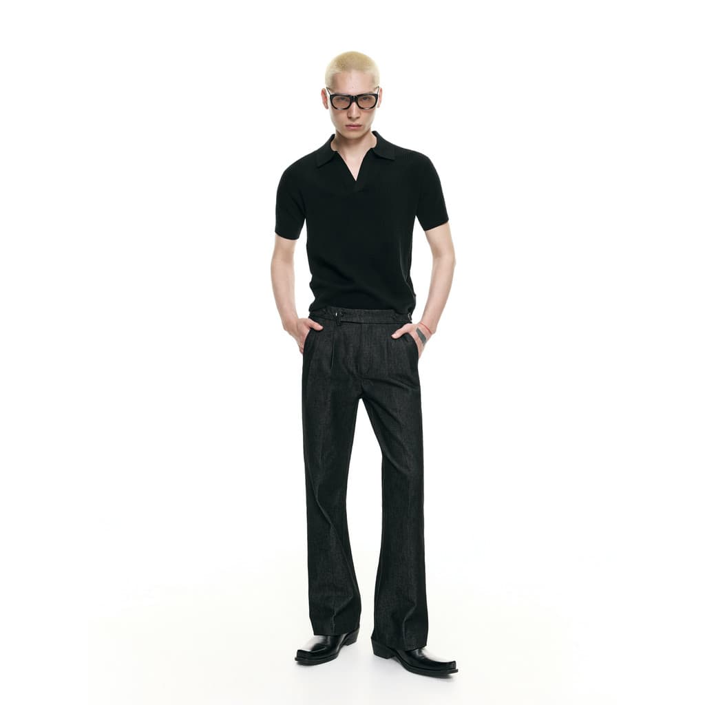 FRKM SCD 26 FS Oco Gola Aberta Manga Curta Suéter Textura Leve Luxo Verão Lapela Camisa POLO Camiseta