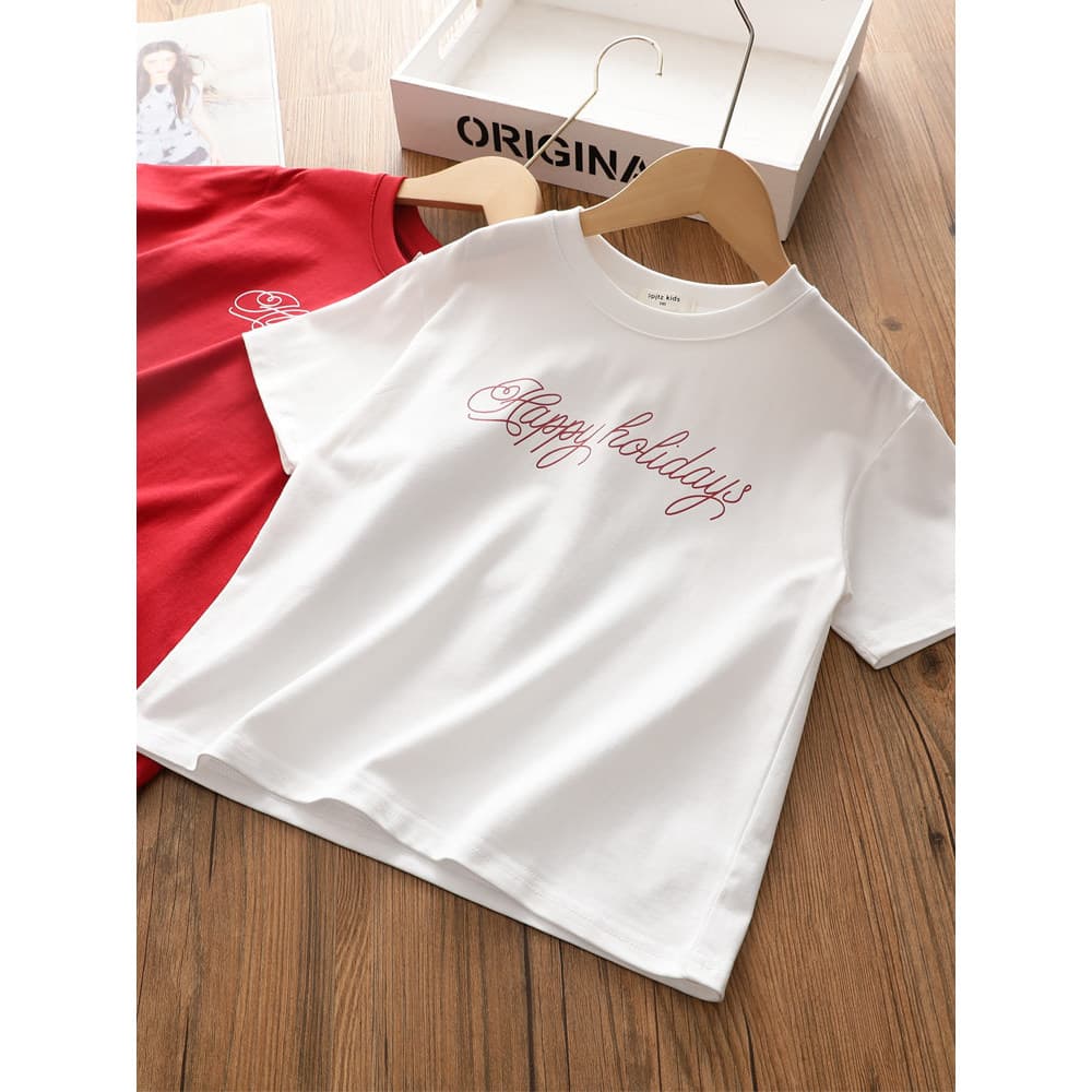 Meninas fio duplo algodão manga curta camiseta 2026 verão novo estilo médio grande crianças carta puro algodão fino Casu