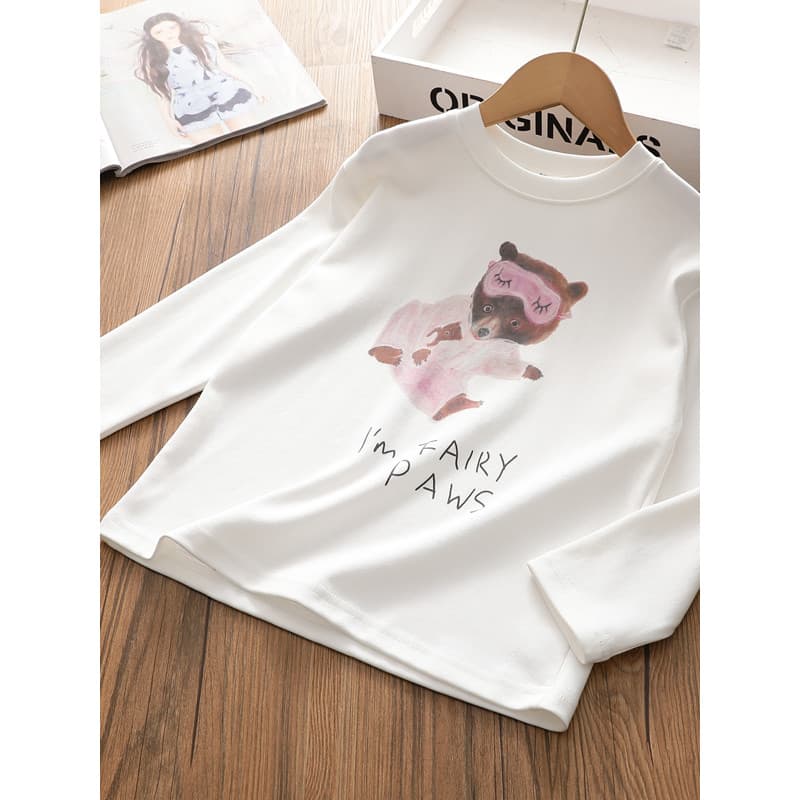 Meninas primavera novo estilo Casual manga comprida camiseta versão coreana dos desenhos animados impressão Digital Base
