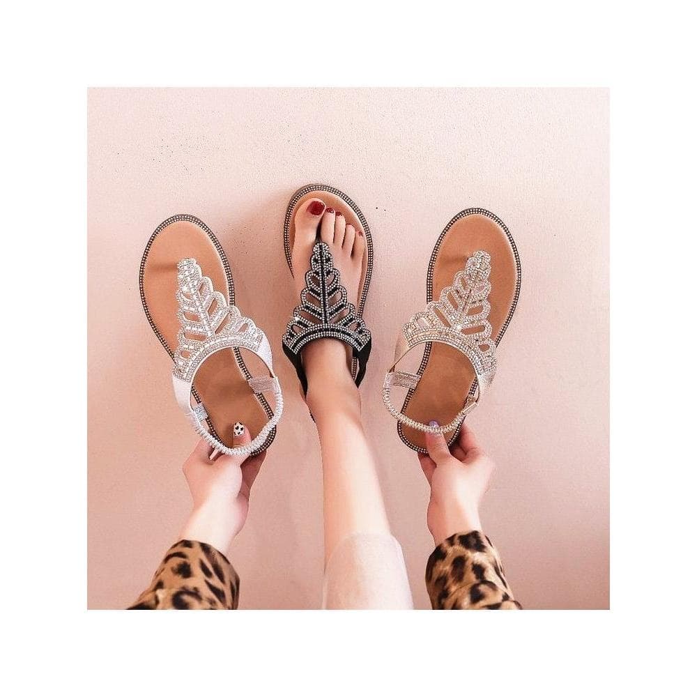 Sapatos femininos novo estilo sandálias boêmias sandálias de strass praia Flip-Flops sandálias de cunha 2024