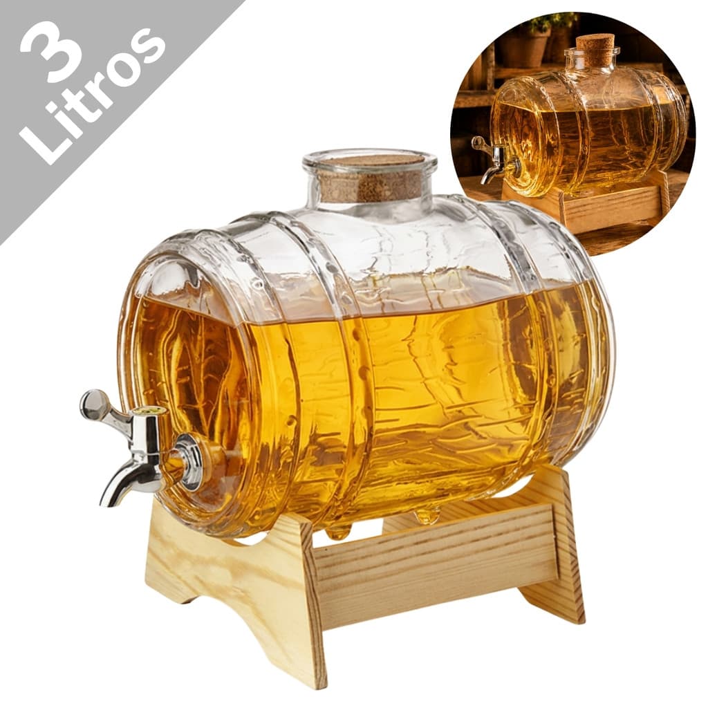 Barril Para Cachaça Vinho E Licor 3 Litros Com Suporte De Madeira