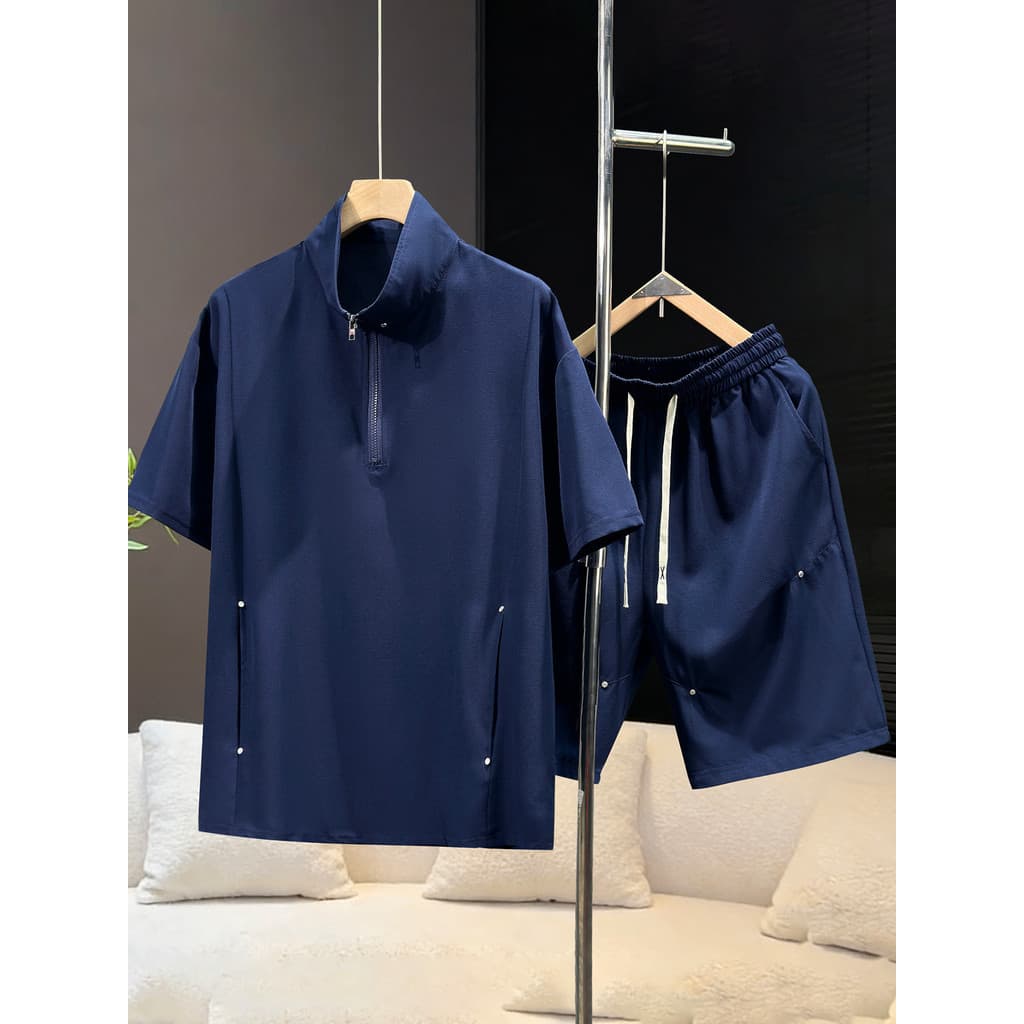 Bonito novo estilo tamanho grande mais gordura gelo seda moda esportes lapela terno camisa verão roupas masculinas um co