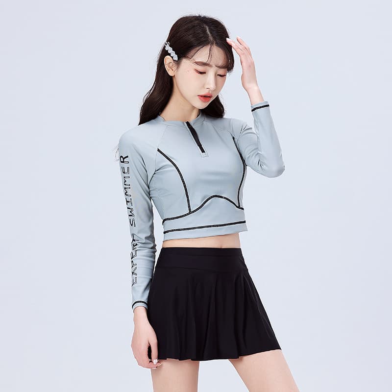 Maiô feminino verão protetor solar 2026 novo estilo de venda quente moda manga comprida apertado mais magro olhar de sec