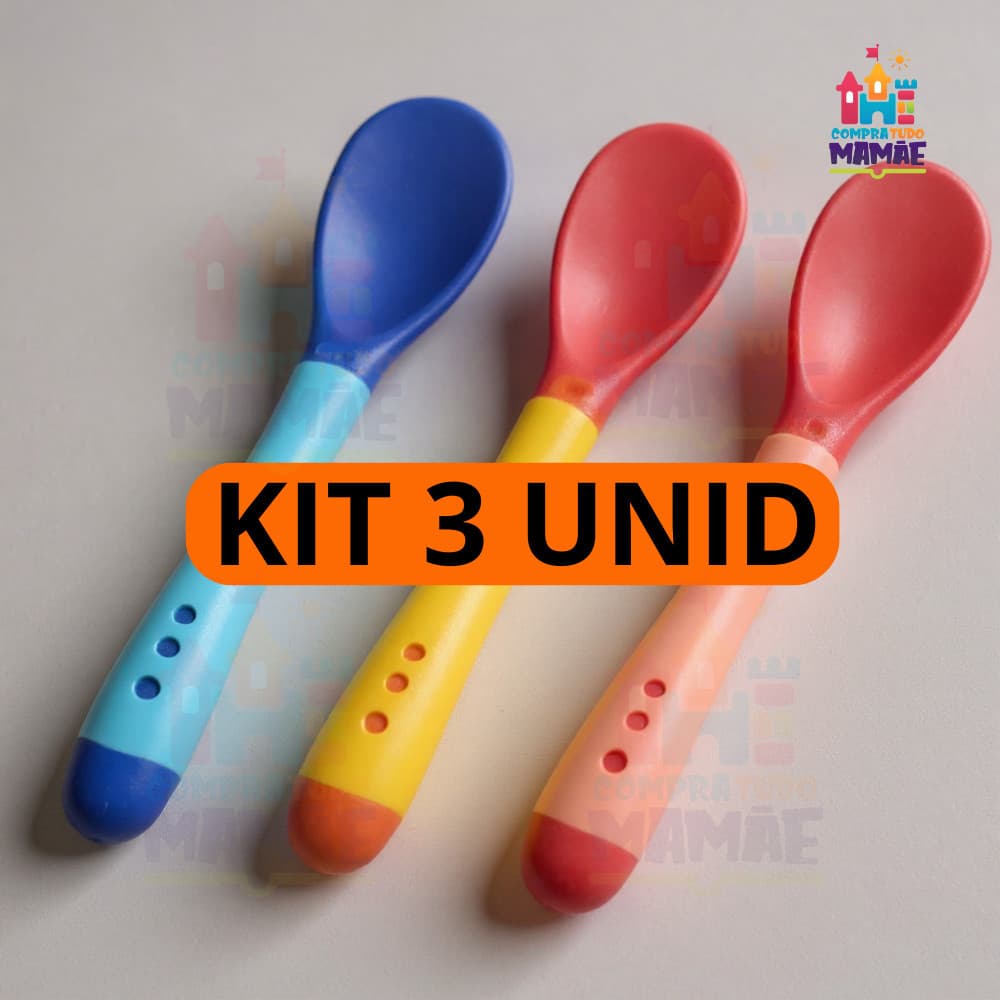 Colher Termica Infantil Muda Cor Termosensivel Bebe Silicone Introdução Alimentar (Kit 1 Ou 3 Unid)