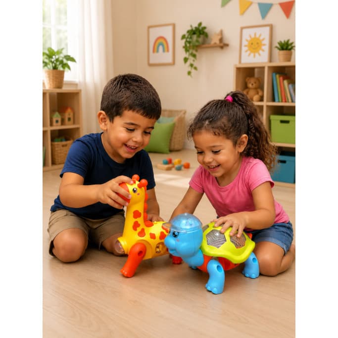 Kit Brinquedo Tartaruga + Girafa Dançarina Musical Brinquedo Infantil Interativo Sensorial Som e Luz - Envio Imediato