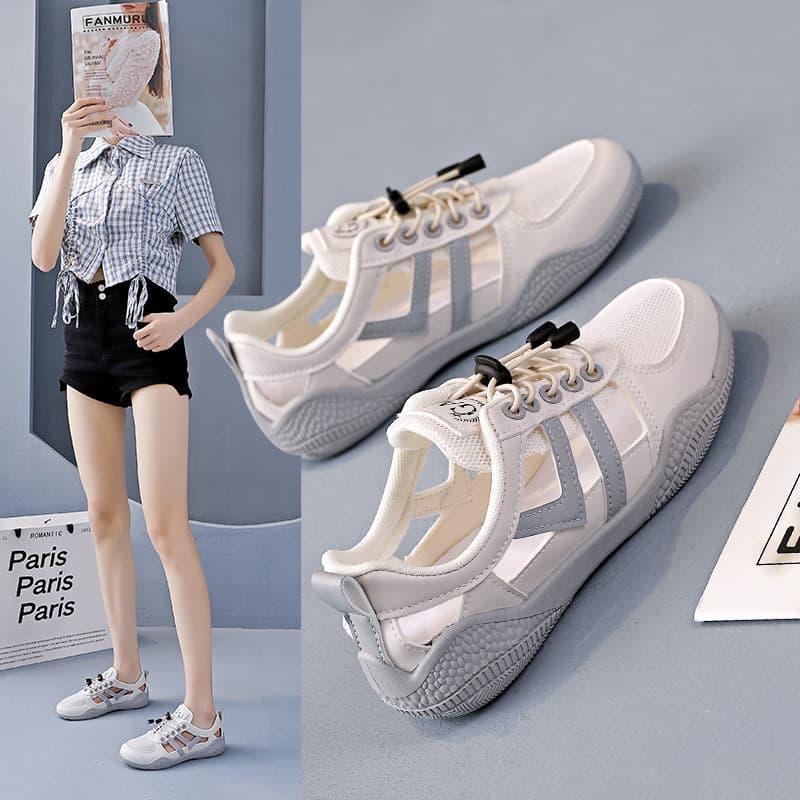 (XIBU) Sapatos femininos Baotou Sandálias femininas verão buraco sapatos respiráveis tênis brancos femininos