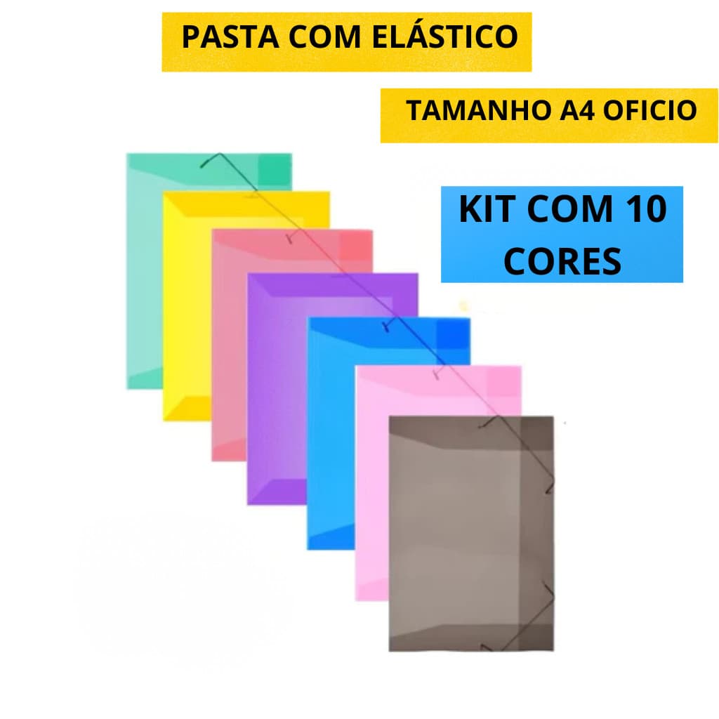 Kit Pasta Com Elastico A4 Oficio Grande 33x23cm Fina Organizador De Documentos Escolar Escritorio Provas Recibo