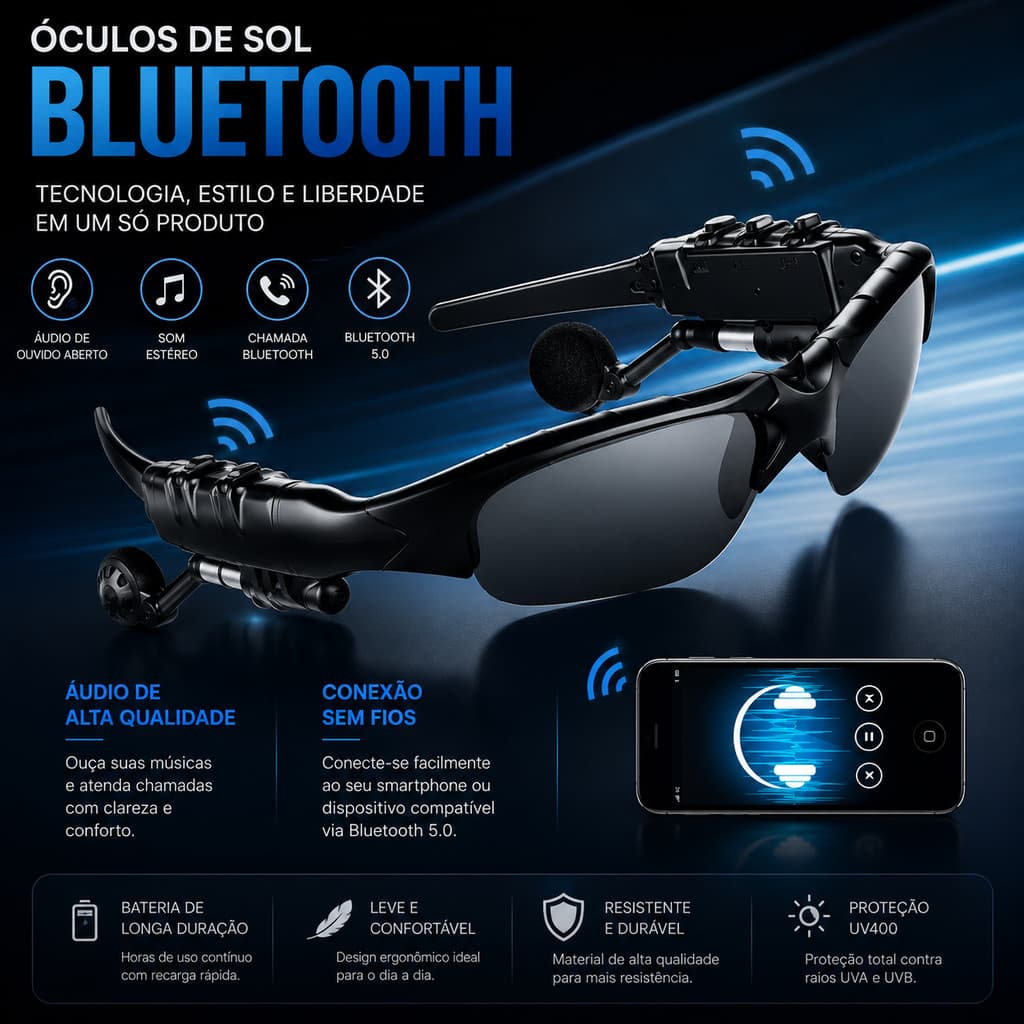 Óculos de ciclismo Óculos de ciclismo Óculos de sol Bluetooth portáteis sem fio esportivos
