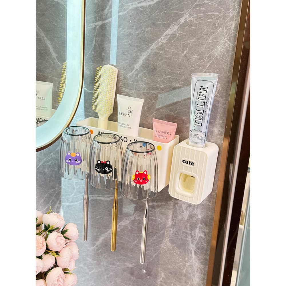 Rack de copo de dentes para escova de dentes, sem perfuração, montado na parede, rack de pasta de dente elétrico, cabide