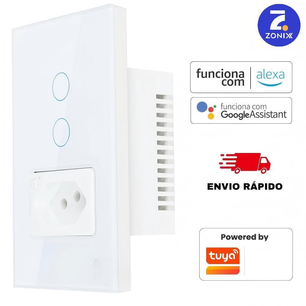Interruptor Inteligente Wifi 1 e 2 Botões Touch Tomada  Bivolt Smartlife Tuya Panda Plus Alexa Google Comando Voz Zonix