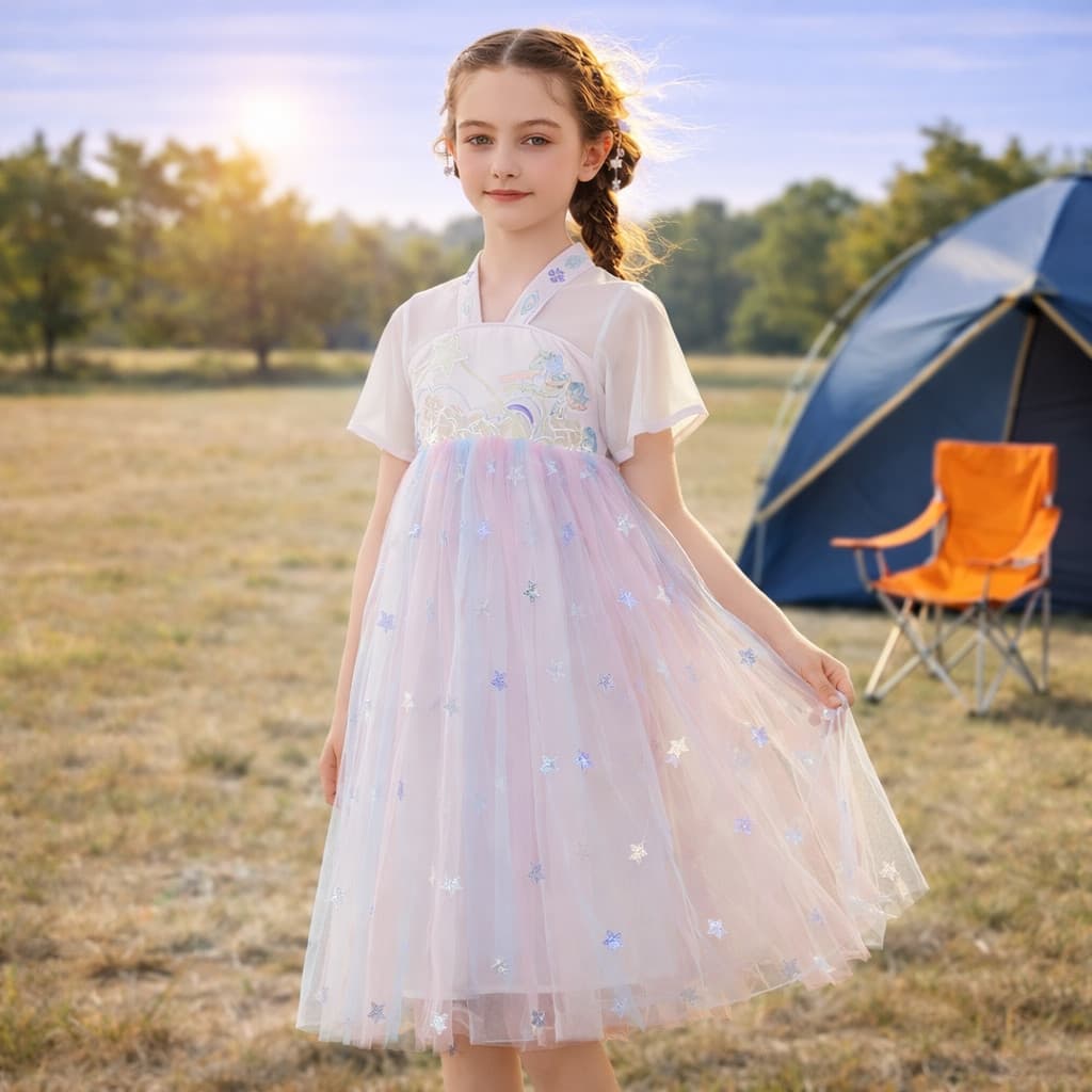 Binbao vestido infantil novo estilo vestido de verão meninas estilo Preppy vestido de princesa médio grande vestido de g