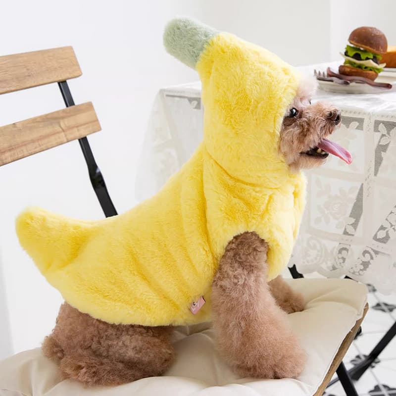 Roupas para cães outono inverno engraçado Banana transformação roupas de pelúcia casaco quente Spoof Pet bonito roupas c