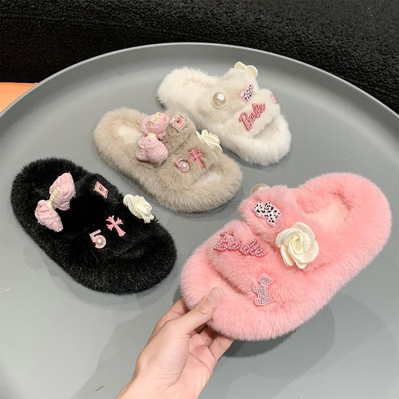 Pantufa Infantil Feminina de Pelúcia Antiderrapante - Chinelo Quente e Fofo para Inverno