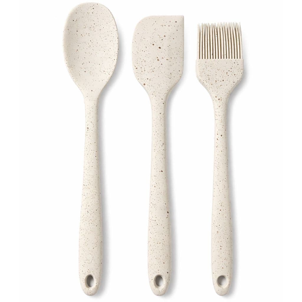 Kit 3 de Utensílios De Silicone Cozinha Espátula Colher E Pincel Vanilla 29cm - Multibrix