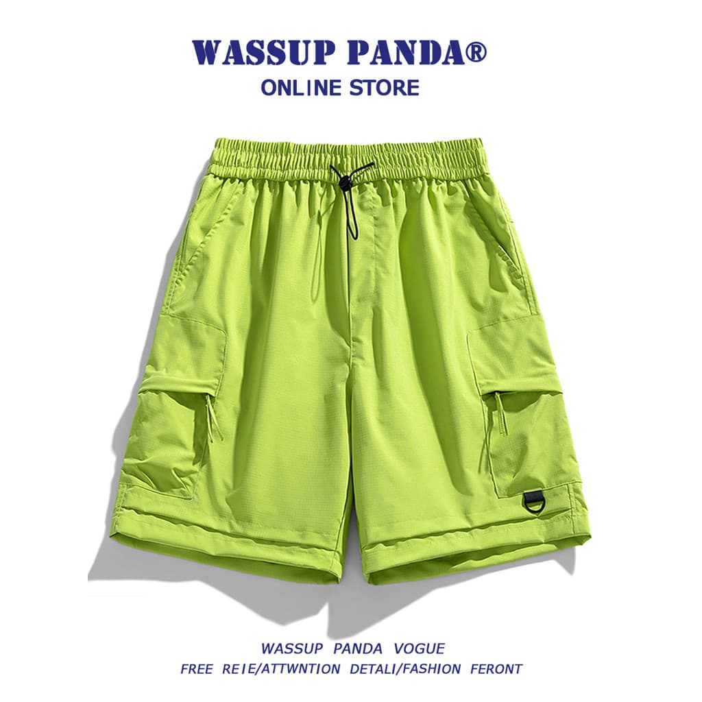 WASSUP PANDA Dopamina Macacão Shorts Masculino Verão Street Wear Solto Esportes Seda Gelo Praia Calças de Cinco Pontos