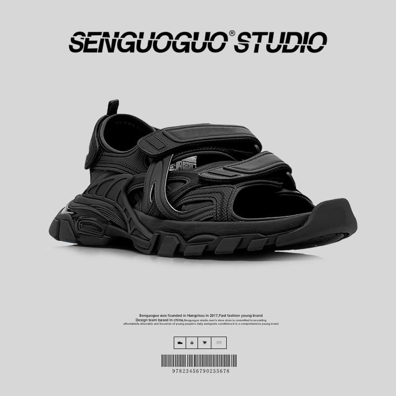 @@ Senguoguo Sandálias de pai caseiras masculinas na moda plataforma combinada de primavera com sola grossa e Velcro par