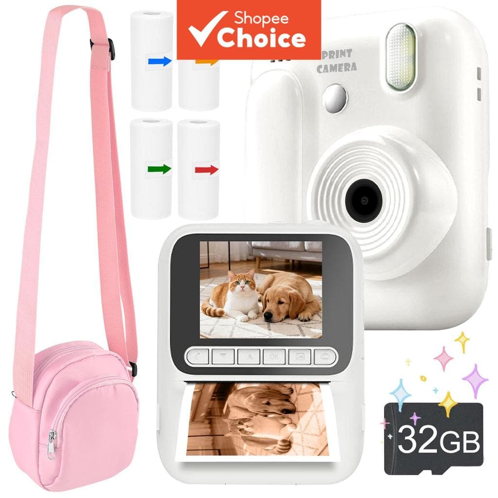 Mini Impressora Fotográfica Câmera De Impressão Instantânea Infantil Colorida Com 4 Papéis Fotográficos Vídeo E Cartão 1