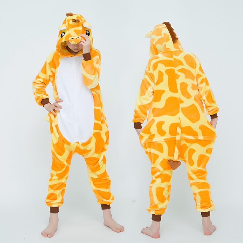 Pijama Infantil Girafa Com Capuz , Fantasia De Cosplay De Animal De Flanela Macia , Roupa De Dormir De Uma Peça Festa De