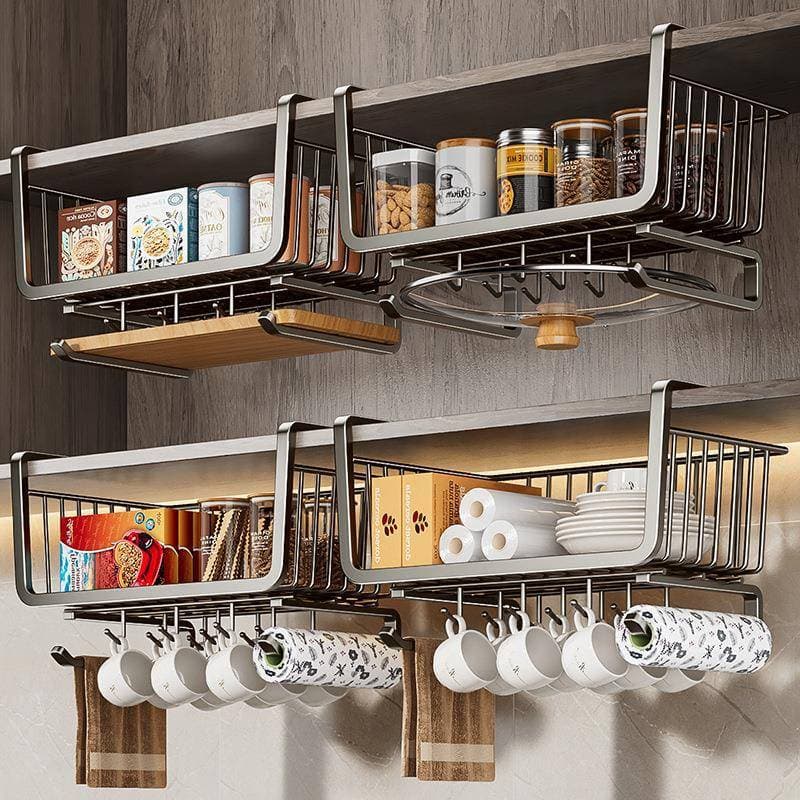 Prateleira de cozinha em aço inoxidável 304, ferramenta útil, cesta suspensa em camadas sob o armário, Rack de suspensão