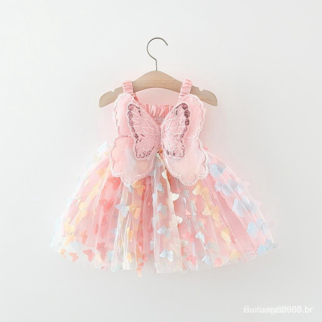 Vestido de festa para meninas com laço e alças, adequado para crianças de 0 a 3 anos, vestido rosa, adequado para casame