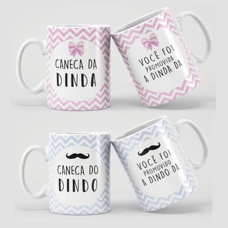 Caneca Dindo e Dinda Batizado Personalizada com Nome da Criança Porcelana Kit canecas Madrinha e Padrinho