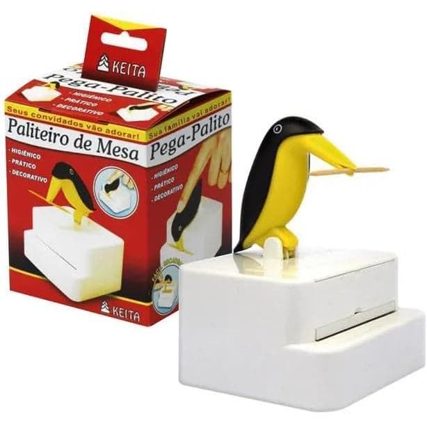 Paliteiro Automático Pinguim Decorativo Divertido Porta Palitos de Dente Higiênico para Mesa Cozinha