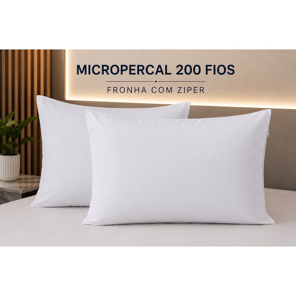 Kit 2 fronhas de travesseiro 70x50 com zíper tecido micropercal 200 fios
