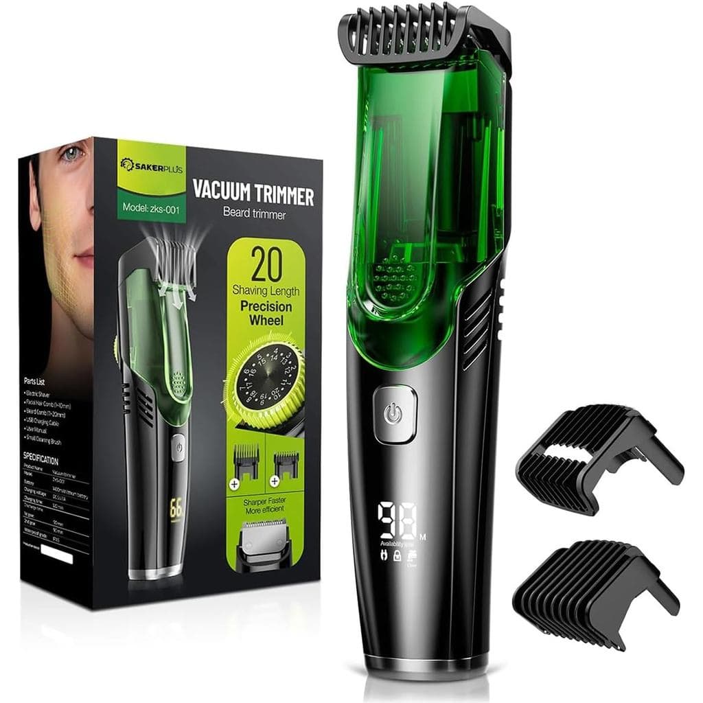Aparador de Barba para Homens – Captura de Cabelo a Vácuo, Motor Duplo, À Prova d'Água IPX7, 20 Configurações de Comprim