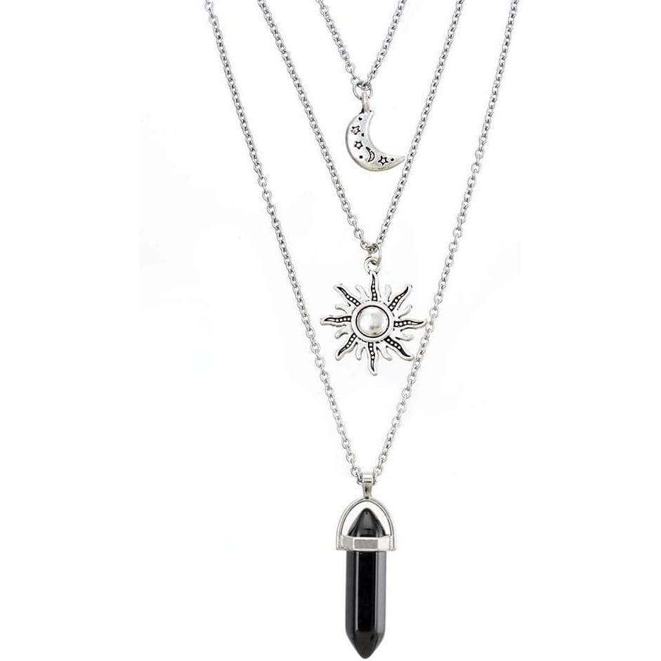 Colares Góticos MJartoria, Conjunto de Colares em Camadas com Pingentes de Sol e Lua, Joias Góticas para Mulheres