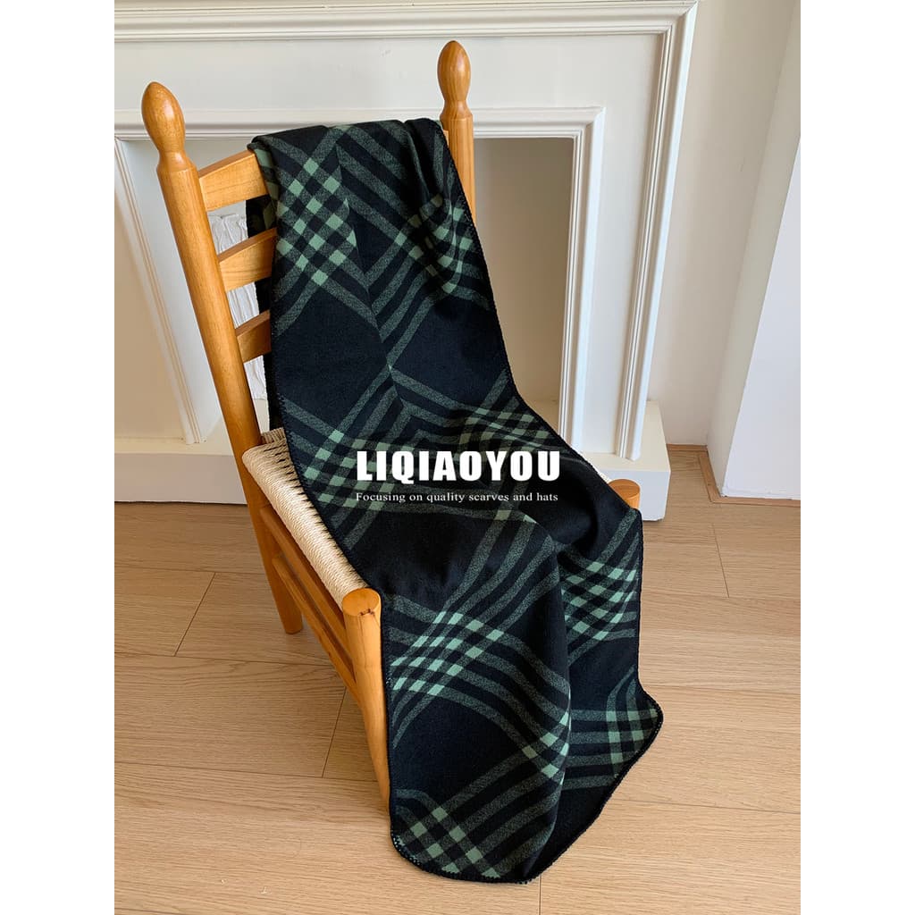 Xale grande britânico Li Qiaoyou!Retro verde escuro xadrez cachecol feminino outono inverno calor High-End sentido cache