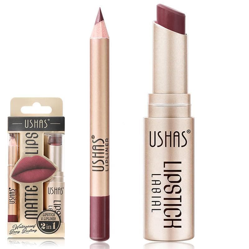 USHAS Conjunto de Batom e Lápis Labial à Prova d'Água Dois em Um - Lápis Labial Matte de Longa Duração com Conjunto de L