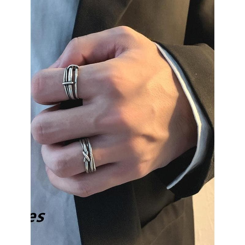 Anel oco tecido coreano Retro masculino ajustável meio aberto anel de prata ins estilo legal anel de casal