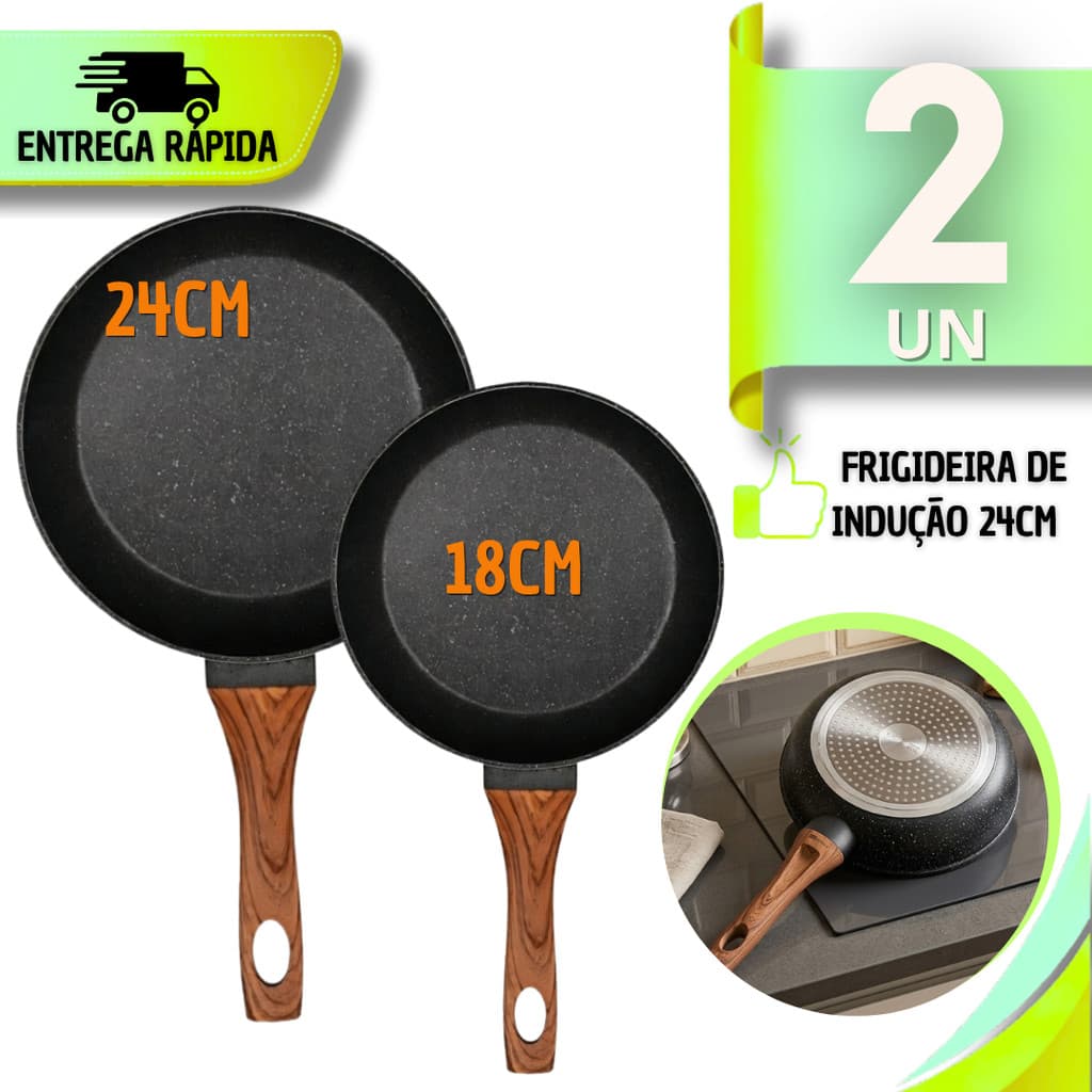 Utensílios Frigideiras Antiaderente 24/18 cm Indução Cerâmica Antiaderente Preta Menos Óleo Utensílios