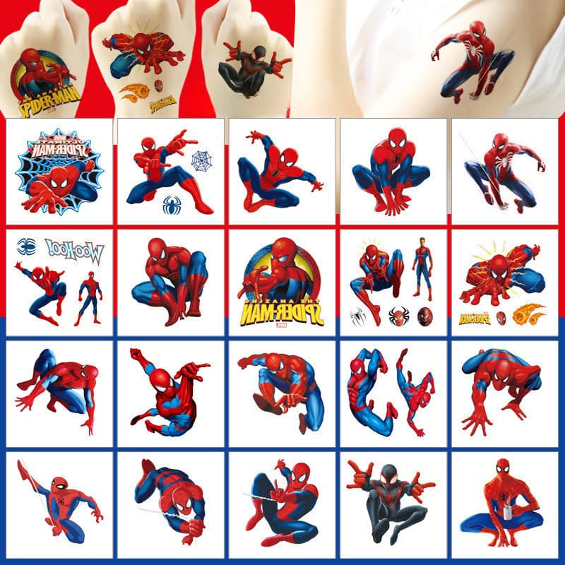 20 Pçs Dos Desenhos Animados Homem Aranha Tatuagem Adesivos Para Crianças Transferência De Água De Descartáveis 5x5cm