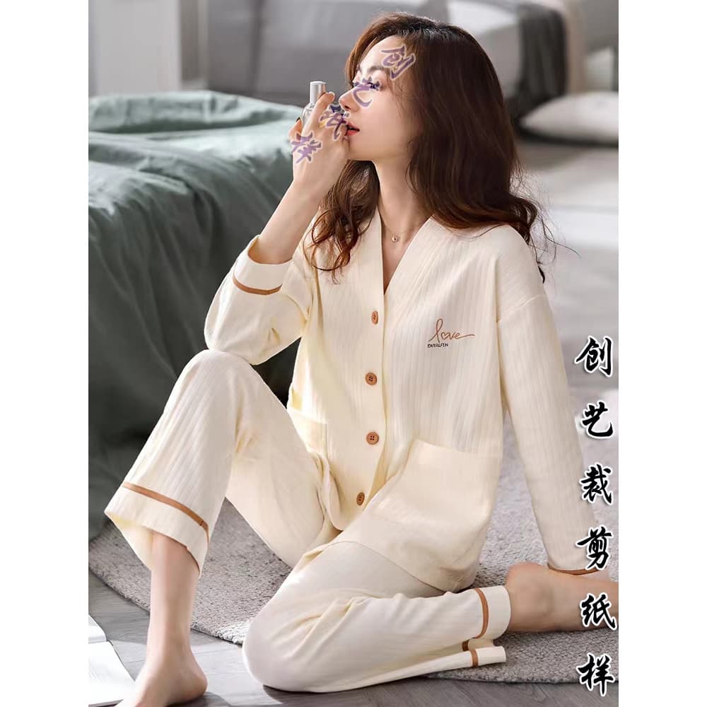 Fazer roupas desenho N301 pijamas senhoras primavera outono puro algodão Homewear outono inverno terno corte padrão