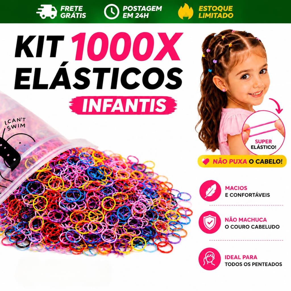 Kit 1000x Elástico de Cabelo Feminino Descartável Multicolorido Envio 24h