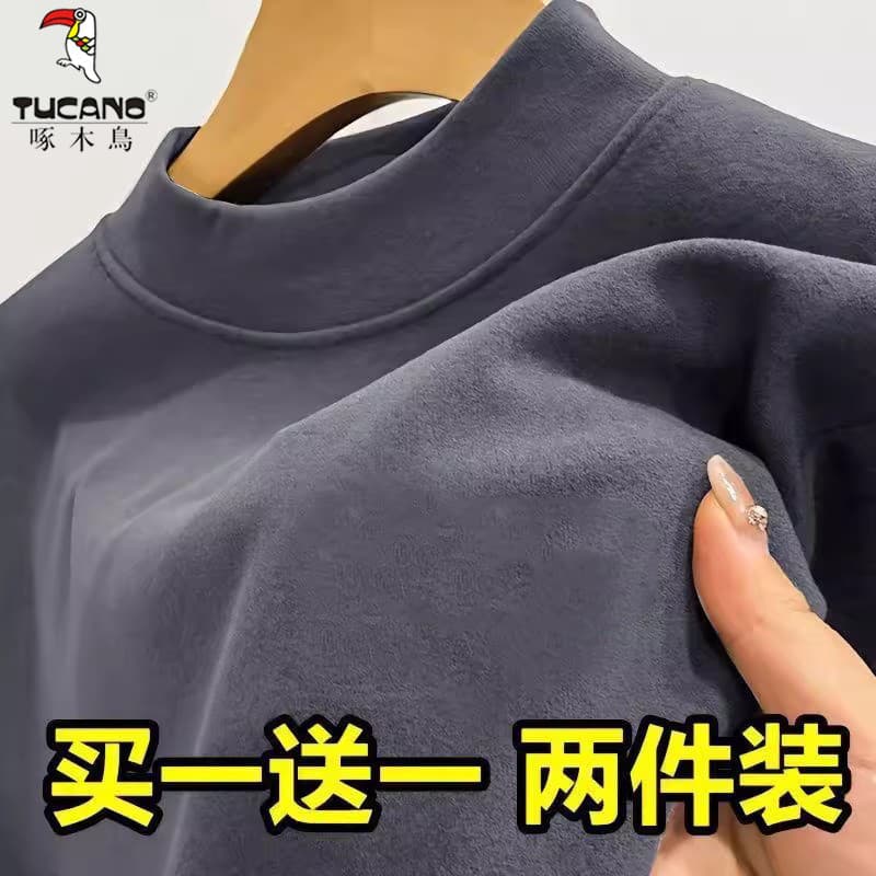 Woodpecker alemão veludo quente camisa de fundo masculino 2025 outono inverno velo meia gola alta roupas de outono mascu