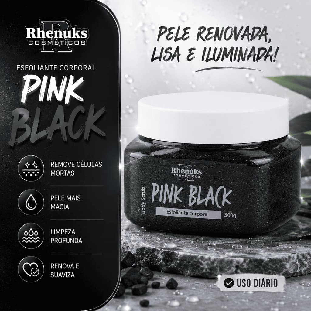 Esfoliante Pink Black Rhenuks 300g Body Scrub Renovaçao e Pele Macia