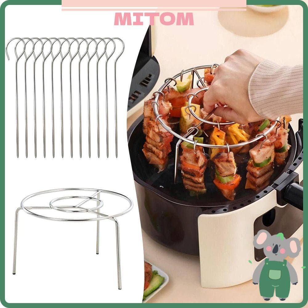 Churrasqueira MITOM , Grelha Redonda De Aço Inoxidável Para Fritadeira De Ar , Com Espetos Grelhados Vertical