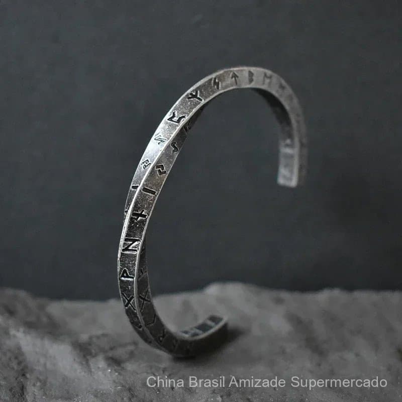 Pulseira de aço inoxidável Mobius, cor vintage, estilo masculino, moda nórdica, estilo Viking, padrão de letras, acessór