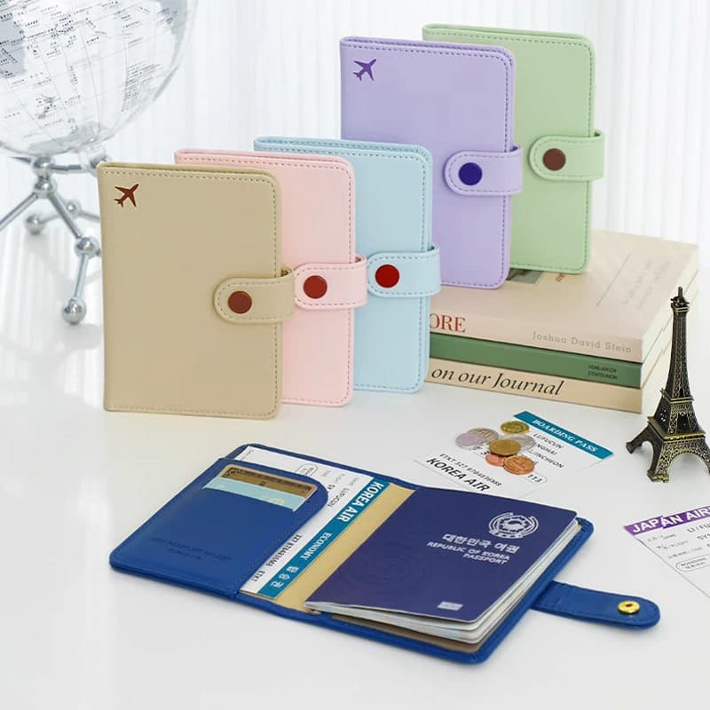 Porta-passaporte RFID de couro PU para viagem de negócios Porta-cartões multifuncional Armazenamento de documentos fino