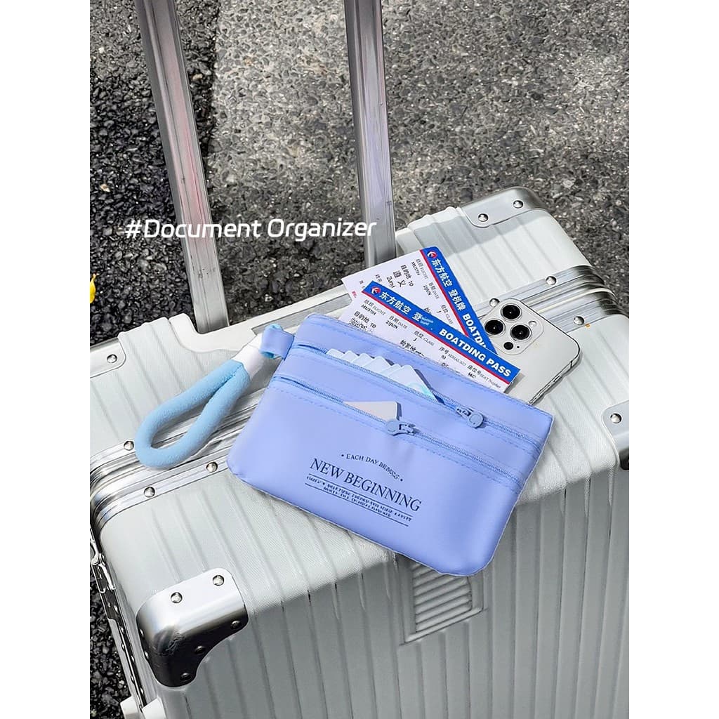 Mar azul três camadas zíper tipo passaporte cartão de embarque saco de armazenamento viagem portátil saco de armazenamen